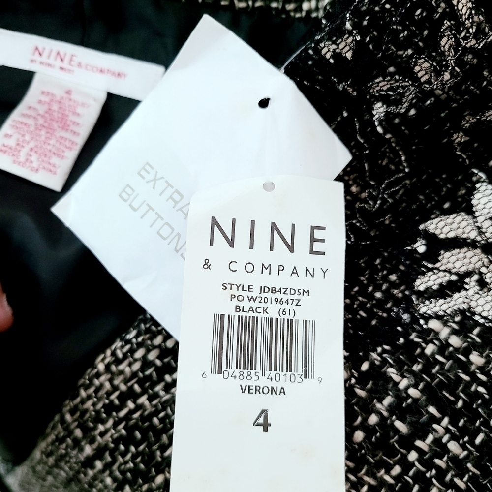 VINTAGE NWT 90s Nine & Co Nine West Black Boucle Lace Accent Jacket Blazer Sz 4 - Picture 6 of 7
